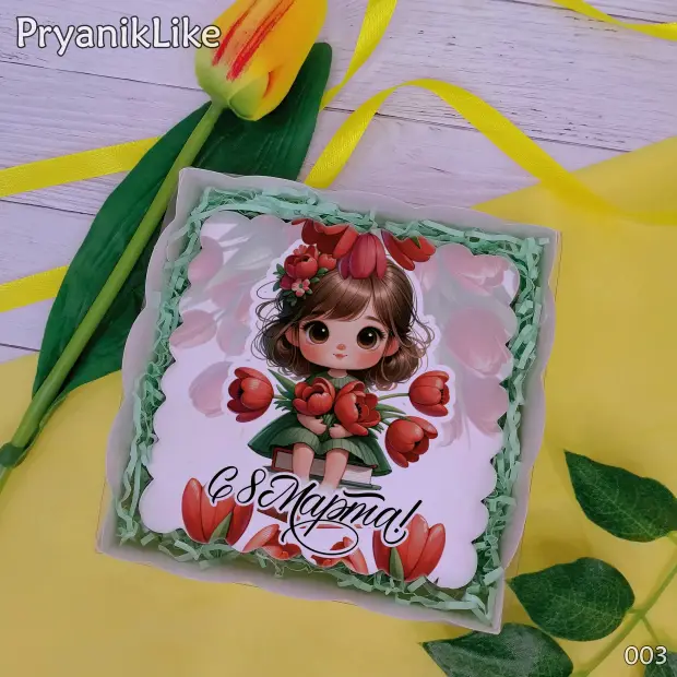 Пряник квадратный (девочки и цветы) (10-10 см.)